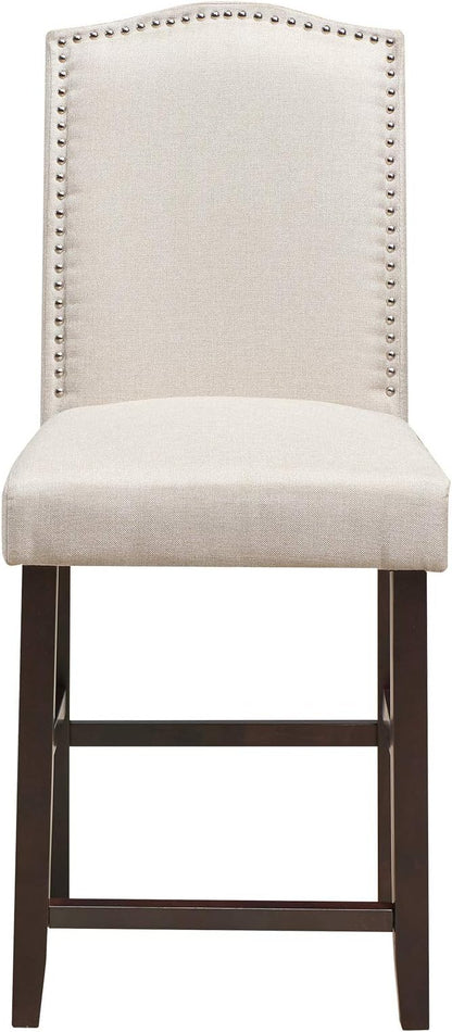 COSTWAY Bar Stools Set of 4, 25'' Upholstered Counter Height Bar Stools with S-Shaped Spring Thick Cushion, Rubber Wood Legs, High Back Leisure Chairs for Living, Kitchen, Dining Room (Beige, 4)