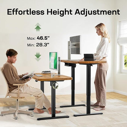 Marsail 55 x 30 Electric Standing Desk with One-Piece Desktop, Sit Stand Desk with Thickened Tabletop, Height Adjustable Stand Up Desk with Cable Management for Home Office(Frame+Desktop, 2 Packages)