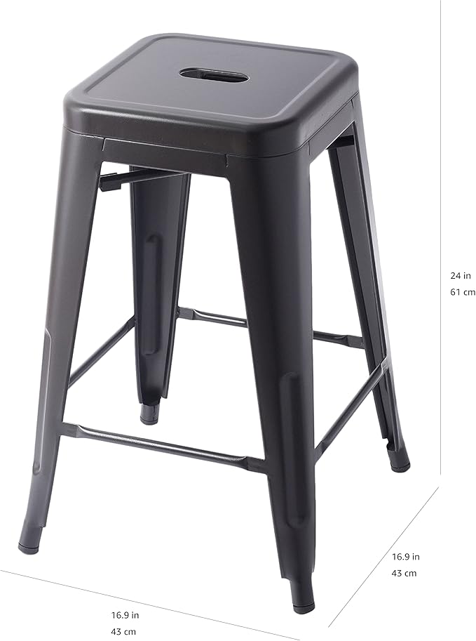 Amazon Basics Metal Bar Stools - 24-Inch, Set of 4, Black