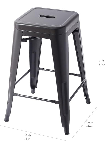 Amazon Basics Metal Bar Stools - 24-Inch, Set of 4, Black
