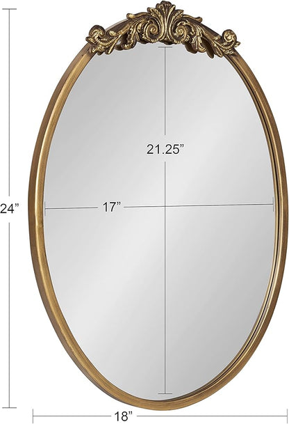Kate and Laurel Arendahl Ornate Glam Oval Wall Mirror, 18 x 24, Antique Gold, Beautiful Bohemian Mirror for Wall
