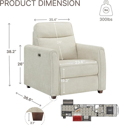 Zero Wall Recliner Chair Wall Hugger Power Recliner Chair with Comfortable Backrest High Wood Leg USB & Type C Dual Charge Ports for Living Room RV Furniture or Small Spaces