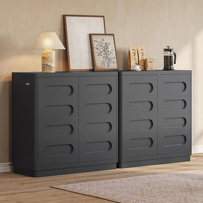 Buffet Cabinet Set of 2 with Storage, Arc Accent Sideboard with 2 Doors and Adjustable Shelves, Large Console Table for Dining Room, Kitchen, Living Room, Black