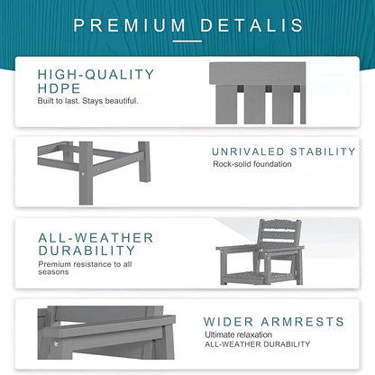 7 Piece Patio Dining Set with 11ft Patio Umbrella (Navy), 7 Gray Outdoor HDPE Dining Set with 6 Chairs + 1 Large Table with 2" Umbrella Hole, for Market, Pool, Garden, Backyard, Deck