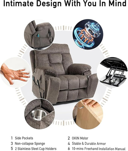 26in Extra Large Lazy Boy Recliner Chair for Tall Men Up to 6'2"/350lb Adjustment Power Lift Recliner Chair with Cupholder, Massage Chair Recliner with Lumbar Heating