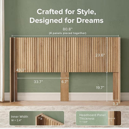 mopio Brooklyn 80.8" Headboard Only, Wood Headboard, Modern Farmhouse, Boho, Wall Mount, Fluted Panel, Wingback Design (Golden Oak, King)