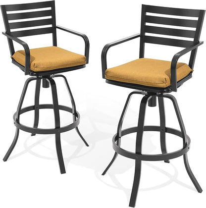 Pellebant 29.5" Sunbrella Outdoor Bar Stools Set of 2, Aluminum Swivel Patio Bar Height Bar Stools with Back & Footrest, Rust-Proof Tall Barstools for Deck Lawn Garden,Teak