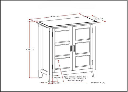 SIMPLIHOME Burlington SOLID WOOD 30 inch Wide Transitional Low Storage Cabinet in White for the Living Room, Entryway and Family Room