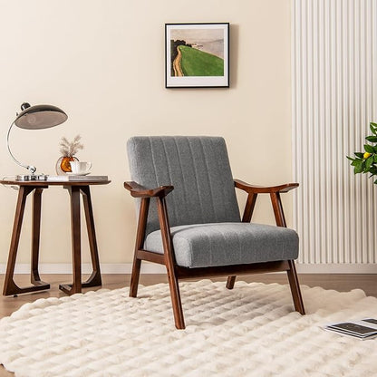 Giantex Mid-Century Modern Accent Chair Set of 2, Upholstered Comfy Living Room Chair with Arms, Anti-slip Felt Pads, Wooden Frame Soft Padded Armchair for Living Room Bedroom Office Study, Light Grey
