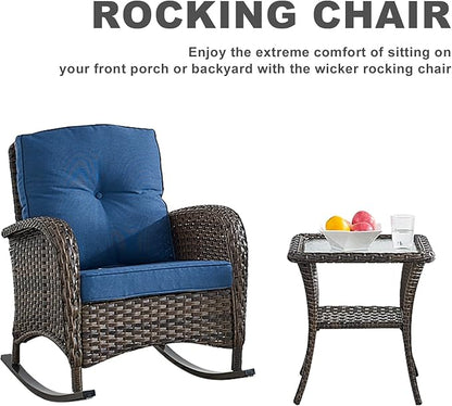 HUMMUH 5-Piece Outdoor Patio Furniture PE Wicker Patio Conversation Set,All-Weather Outdoor Rocking Chairs with Patio Couch Tables for Backyard,Poolside,Deck