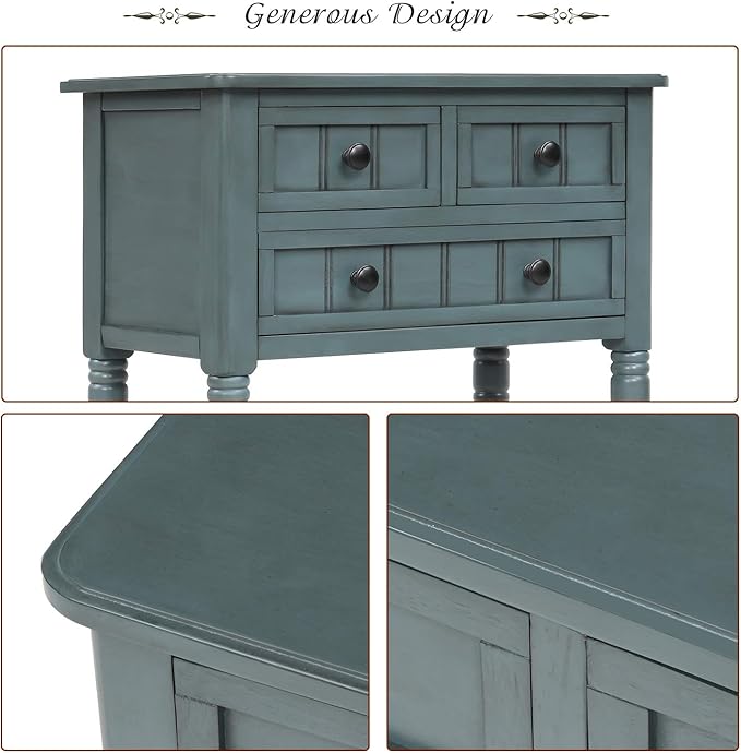 Knocbel Slim Antique Entry Console Table with Drawers & Bottom Open Shelf, Solid Wood Sofa Couch Table for Entryway Hallway Living Room (Navy)