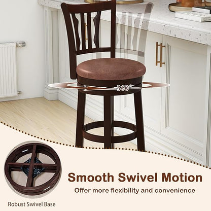 COSTWAY 30" Bar Height Stools Set of 2, Swivel High-Top Chairs with Backrest & Faux Leather Padded Seat, Rubber Wood Counter Barstools with Footrest for Kitchen Islands, Dining Room, Pub (2,30'')