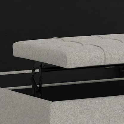 SIMPLIHOME Harrison 40 inch Wide Transitional Square Large Coffee Table Storage Ottoman in Cloud Grey , Assembled, For the Living Room and Bedroom