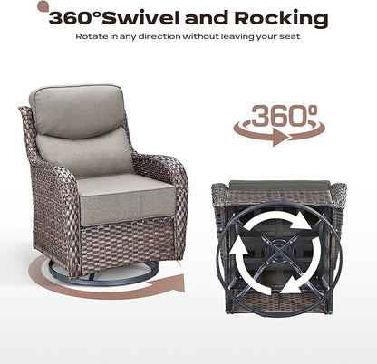 Rilyson Wicker Outdoor Patio Furniture Set - 6 Piece Patio Conversation Sets with Swivel Rocker Chairs, Ottomans, Sofa and Coffee Table, 6 inch Cushions, Deep Seating, for Porch Deck Brown/Beige
