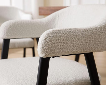 HNY Modern Dining Room Arm Chairs Set of 6, Faux Sherpa Boucle Upholstered Barrel Dining Chairs with Arms Mid-Century White Accent Chair with Metal Legs, Open-Back Kitchen Side Chair for Living Room