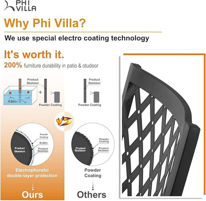 PHI VILLA Metal Outdoor Dining Chairs Set of 4 - Stackable Black Patio Chairs, 300lb Capacity (Diamond)