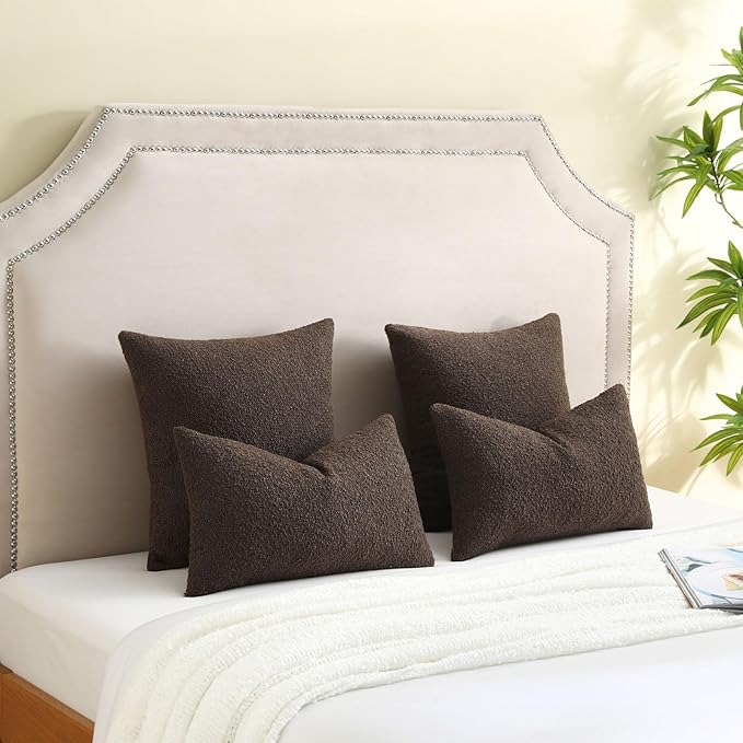 FUTEI Pack of 2 Dark Coffee Decorative Throw Pillow Covers 26x26 Inch Soft Cozy Solid Boucle Textured Euro Pillow Shams,Modern Home Decor for Couch Bed Living Room