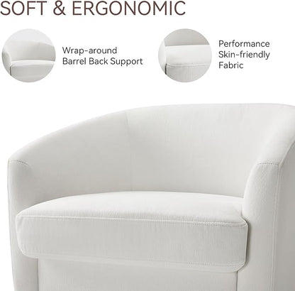 Swivel Barrel Accent Chair, Round Chenille Fabric Living Room Arm Chairs, Modern Upholstered Comfty Reading Nook Chairs for Bedroom, Small Club Armchair, Single Sofa Side Chair, White