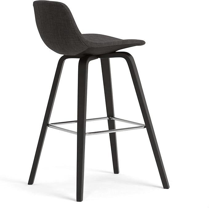 SIMPLIHOME Randolph Counter Stools (Set of 2) - 28 Inch Seat Height Upholstered Bentwood Kitchen Seats in Charcoal Grey Black Linen Look Fabric, Mid Century Seating with Curved Backrest and Footrest