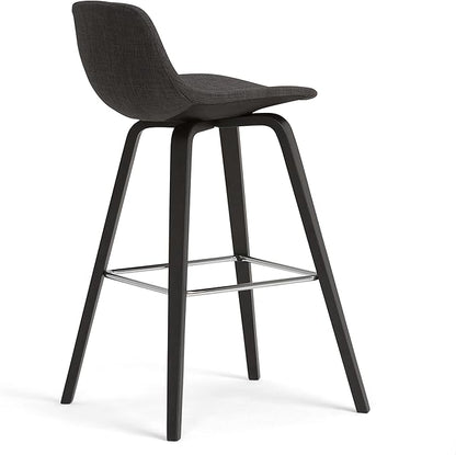SIMPLIHOME Randolph Counter Stools (Set of 2) - 28 Inch Seat Height Upholstered Bentwood Kitchen Seats in Charcoal Grey Black Linen Look Fabric, Mid Century Seating with Curved Backrest and Footrest