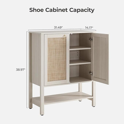 SICOTAS Shoe Storage Cabinet for Entryway - 5 Tier Rattan Entry Shoe Organizer Cabinet with Shelves & Doors, 2 Pieces Farmhouse Boho Shoe Rack for Hallway, Living Room, Closet (White Cream Oak)
