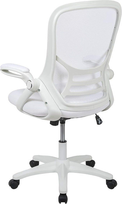 Flash Furniture Porter High-Back Swivel Office Chair with Adjustable Lumbar Support and Height, Ergonomic Mesh Desk Chair with Flip-Up Armrests, White