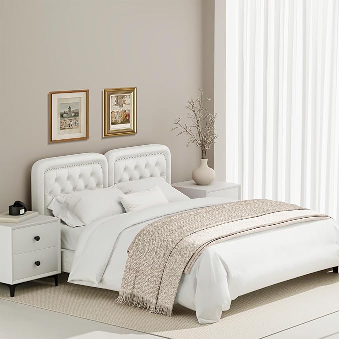 Tufted Upholstered Headboard Queen Size, Button Adjustable Height Queen Head Board Only, Sturdy and Durable Solid Wood with Nailhead Trim Headboards, Ideal for Bedroom, Dorm, Guest Room,Beige