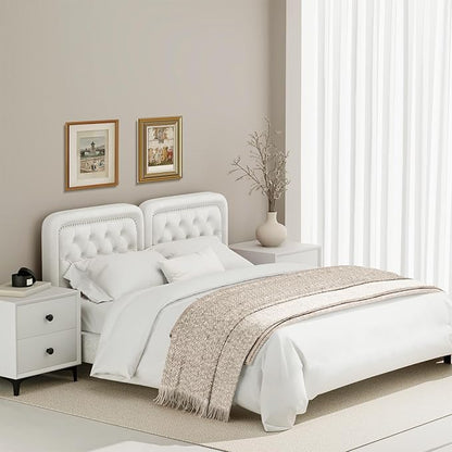 Tufted Upholstered Headboard Queen Size, Button Adjustable Height Queen Head Board Only, Sturdy and Durable Solid Wood with Nailhead Trim Headboards, Ideal for Bedroom, Dorm, Guest Room,Beige