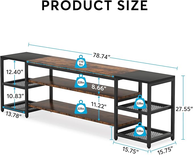 Tribesigns 78 Inch TV Stand for TVs up to 85 Inch, Media Entertainment Center Console Table, Industrial 3-Tier TV Console Table with Storage Shelves for Living Room, Entertainment Room