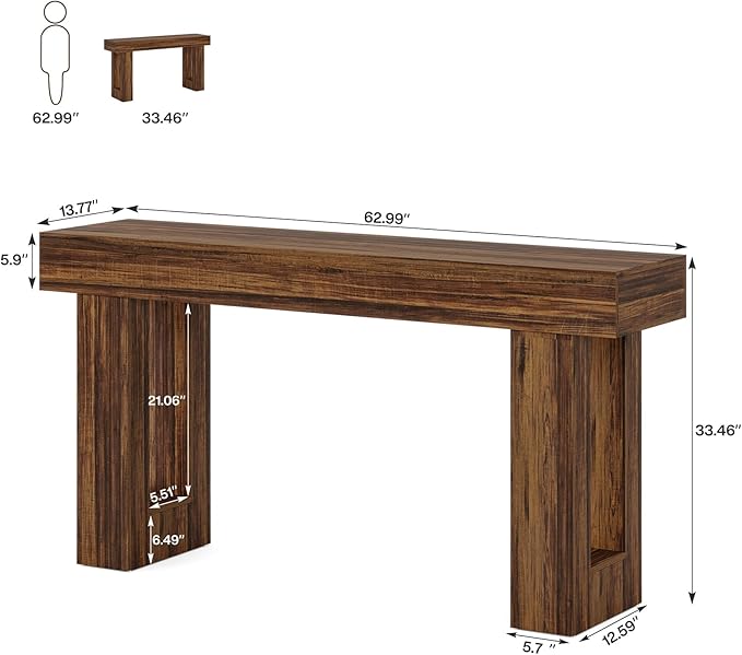 Tribesigns Console Table, 63" Farmhouse Entryway Table, Rectangular Wooden Accent Console for Entrance, Hallway & Living Room(Rustic Brown)