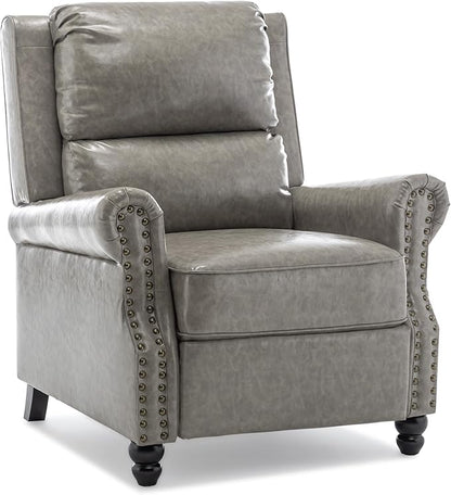 Pushback Recliner Chairs Set of 2, Faux Leather Wingback Recliner Chair, Upholstered Armchair Push Back Recliner with Wood Legs, Rivet Trim Single Sofa Accent Chair for Living Room, Bedroom, Gray