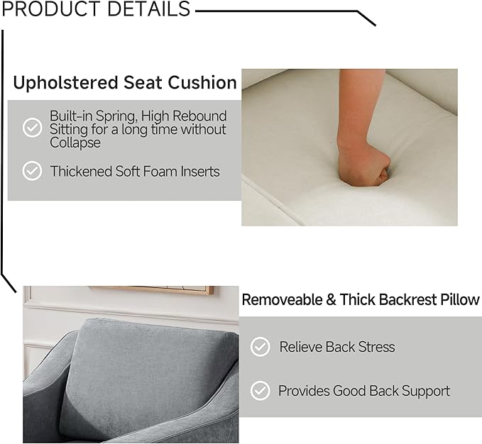 UIXE Swivel Accent Chairs Set of 2, Chenille Upholstered Arm Chair for Living Room, Modern Club Armchair Comfy Single Sofa Bedroom Reading Seat with Lumbar Pillow - Gray