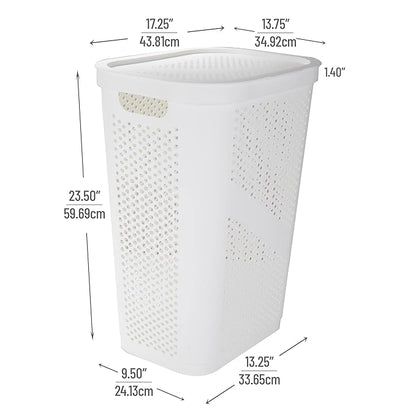 Mind Reader 60L Slim Laundry Hamper, Clothes Basket, Lid, Ventilated, Plastic, Set of 2, White