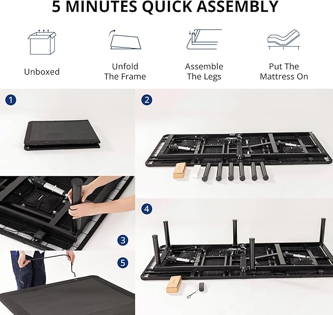 Twin XL Adjustable Bed Base Frame with Wireless Remote + 14 Inch Copper Memory Foam Mattress Bed in a Box, Head and Foot Incline & Massage, Zero Gravity, Fiberglass Free, 80" × 38"