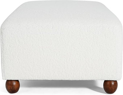 Christopher Knight Home Rika 48" Comfy Boucle Upholstered Bedroom Bench, Ottoman Bench with Rounded Wooden Legs, Spacious Seating, Long Footstool for Living Room, Entryway Bench, White + Walnut