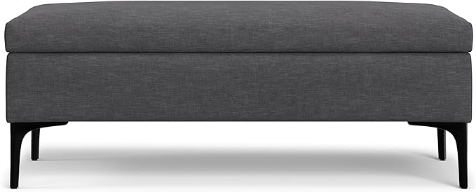 SIMPLIHOME Rebecca 48 inch Wide Mid Century Modern Rectangle Large Coffee Table Storage Ottoman with Lift up Lid in Slate Grey Polyester , Assembled, For the Living Room, Entryway and Family Room