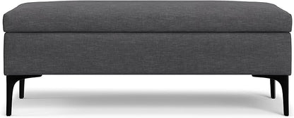 SIMPLIHOME Rebecca 48 inch Wide Mid Century Modern Rectangle Large Coffee Table Storage Ottoman with Lift up Lid in Slate Grey Polyester , Assembled, For the Living Room, Entryway and Family Room