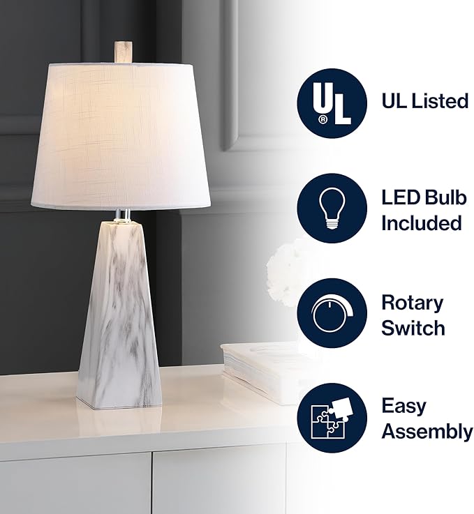 JONATHAN Y JYL1037A Owen 20.5" Resin LED Table Lamp, Contemporary, Office, Living Room, Family Room, Dining Room, Bedroom, Hallway, White Marble Finish