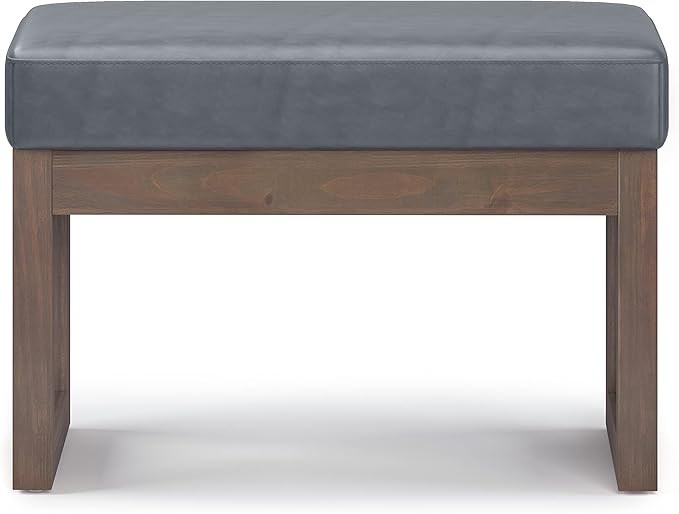 SIMPLIHOME Milltown 27 inch Wide Contemporary Rectangle Footstool Ottoman Bench in Stone Grey Vegan Faux Leather, Assembled, For the Living Room and Bedroom