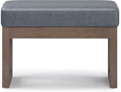SIMPLIHOME Milltown 27 inch Wide Contemporary Rectangle Footstool Ottoman Bench in Stone Grey Vegan Faux Leather, Assembled, For the Living Room and Bedroom