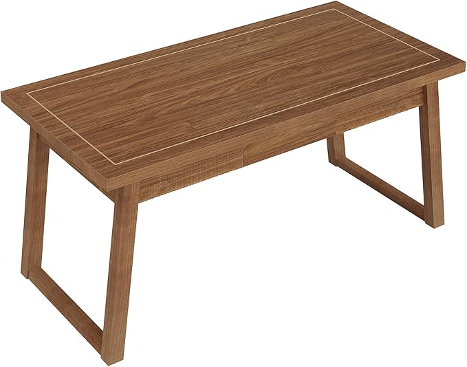 Tribesigns Home Office Executive Desk: 55 Inches Wooden Computer Desk with Drawer, Mid-Century Modern Study Writing Table, Rustic PC Laptop Desk Workstation Furniture, Walnut Brown