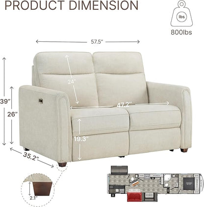 Zero Wall Recliner Sofa RV Loveseat Wall Hugger Power Recliner Chair with Comfortable Backrest High Wood Leg USB & Type C Dual Charge Ports for Living Room RV Furniture or Small Spaces