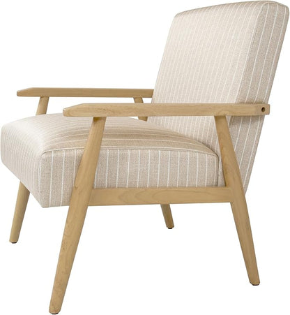 Mid-Century Modern Accent Chair, Natural Wood Frame (Beige Sripe)