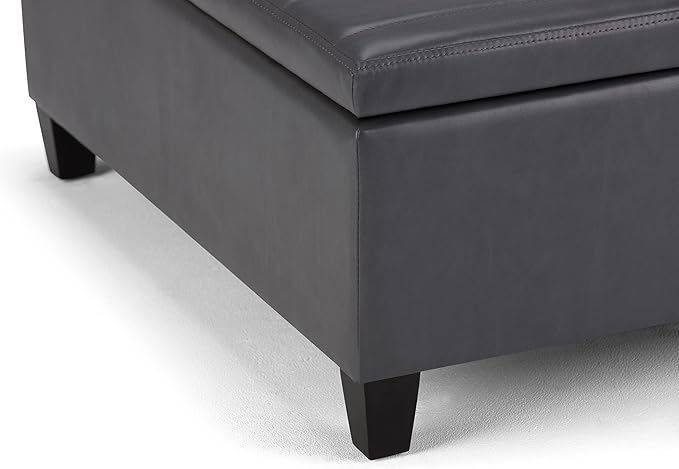 SIMPLIHOME Ellis 36 inch Wide Contemporary Square Coffee Table Storage Ottoman in Stone Grey Vegan Faux Leather, Assembled, For the Living Room and Bedroom