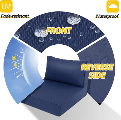 AAAAAcessories Outdoor Deep Seat Cushions, Waterproof, Fade-Resistant Patio Furniture Replacement Cushions, 25.5" x 25.5" x 5" + 25.5" x 13.5", Navy Blue