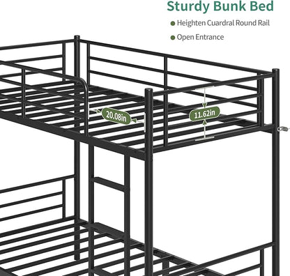 Bunk Beds,Bunk Bed Twin Over Twin for Kids Teens Adults with Ladders and Guardrail,Sturdy Literas Heavy Duty Metal Slats,400 lbs Capacity,No Spring Box Required,Black