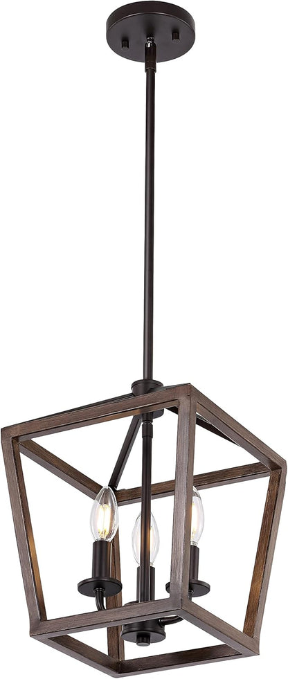 JONATHAN Y JYL1321A Pagoda 10" 3-Light Iron Farmhouse Industrial Lantern LED Pendant, Rustic, Bohemian, Coastal, for Dining Room, Kitchen, Living Room, Oil Rubbed Bronze/Faux Wood