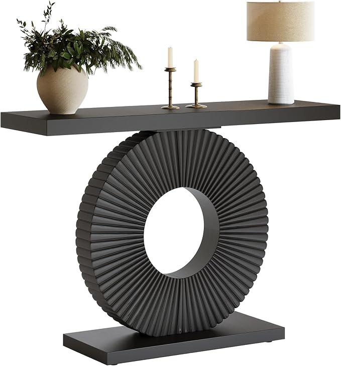 Tribesigns Modern Entryway Console Table, 39 inch Wooden Narrow Sofa Table Behind Couch with Geometric Base, Contemporary Accent Table for Living Room, Entrance, Hallway, Black