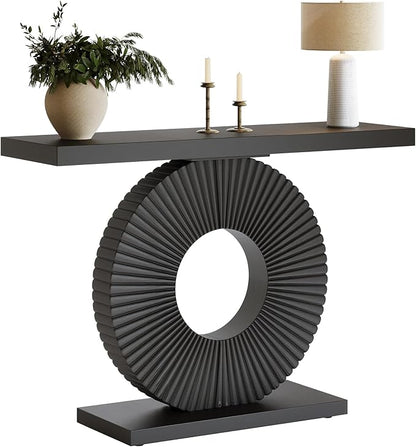 Tribesigns Modern Entryway Console Table, 39 inch Wooden Narrow Sofa Table Behind Couch with Geometric Base, Contemporary Accent Table for Living Room, Entrance, Hallway, Black