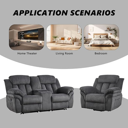 CANMOV Recliner Sofa Set, Oversize Power Lift Recliner Chair and Manual Loveseat with Overstuffed Armrest for Living Room,Bedroom Furniture,Office,1+2 Seat Grey